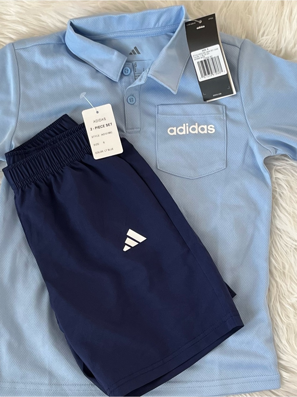 adidas Light Blue Polo and Navy Shorts Kids 2-Piece Set